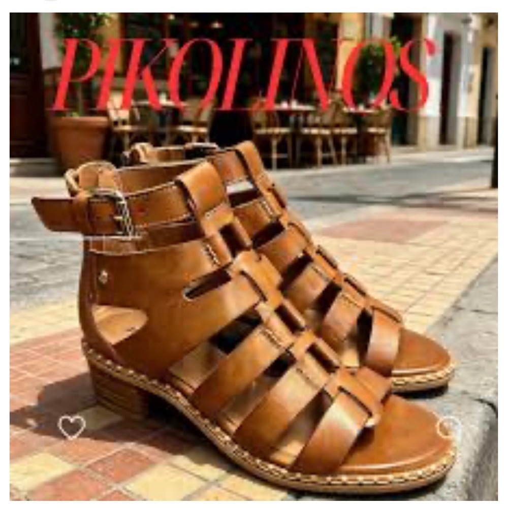 PIKOLINOS Blanes Womens 8-8.5/39 Cage Block Heeled Sandal w Zip Brandy $205 - Picture 2 of 13